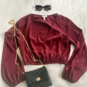 Leith Maroon Long Sleeve Crop Top